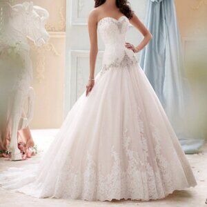 David Tutera Ivory Light Gold Embellished Strapless Wedding Gown